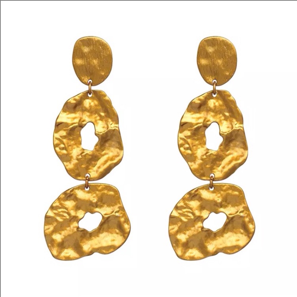 BEST SELLER Triple ring long bronze gold earrings - Picture 2 of 2